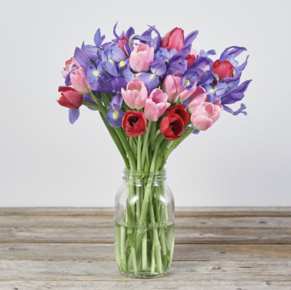 Tulips & Irises - Heartfelt - Mason Vase